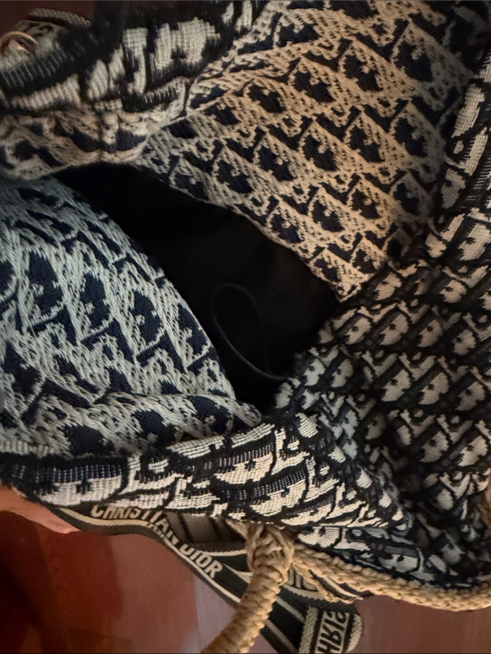 Woven Straw Tote with Logo Strap - Natural/Black - Picture 2 of 2